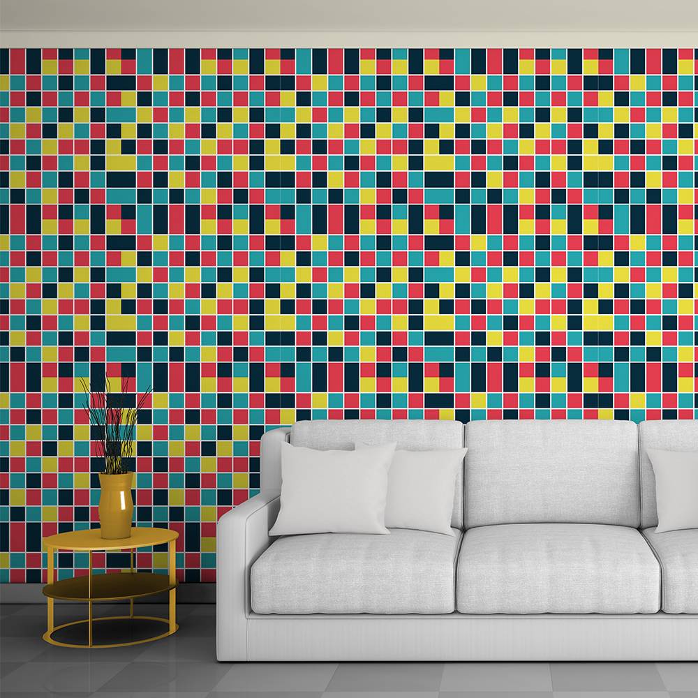 Papel de parede colorido na sala