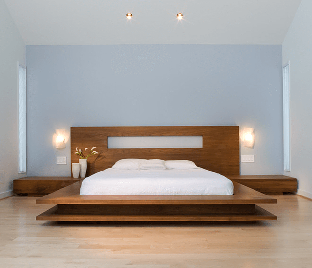 cama no estilo minimalista compondo uma decoração mdoerna