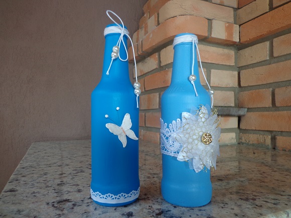 garrafas decoradas azul