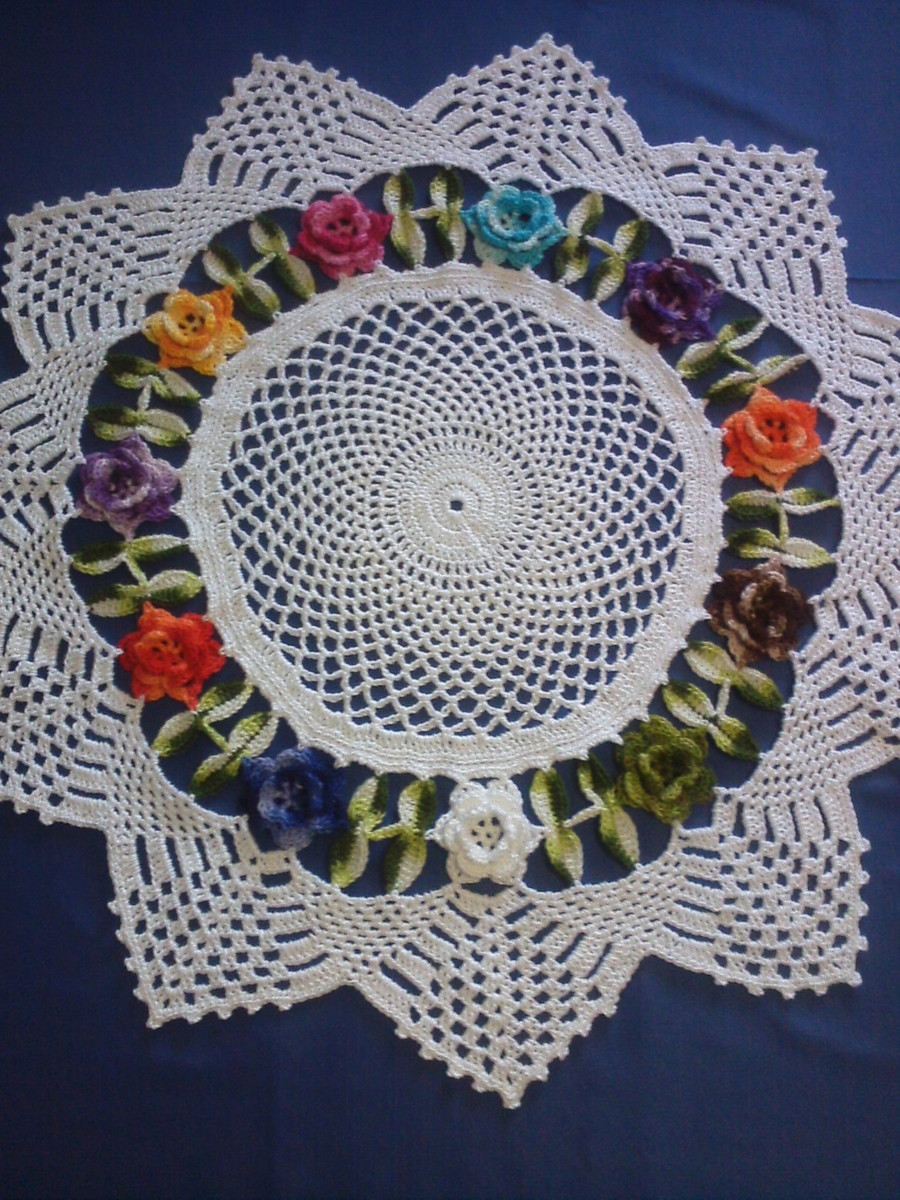 toalha de croche floral com flores