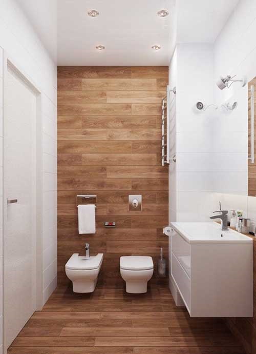 Banheiro planejado moderno em madeira
