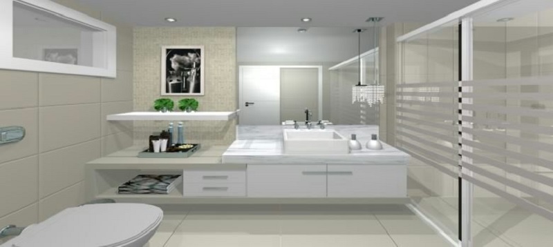 Banheiro planejado moderno todo em branco