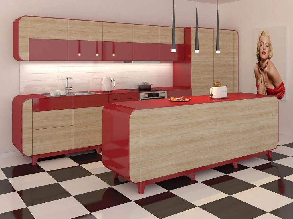 Mistura de vermelho com marrom na cozinha