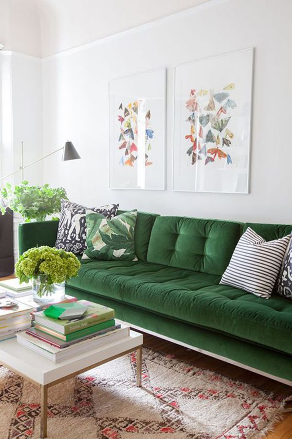 verde musgo escura no sofá