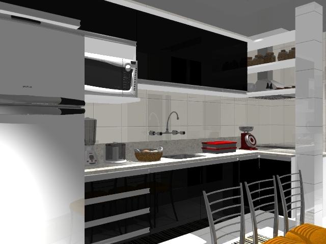 Cozinha com decoração preto e branco