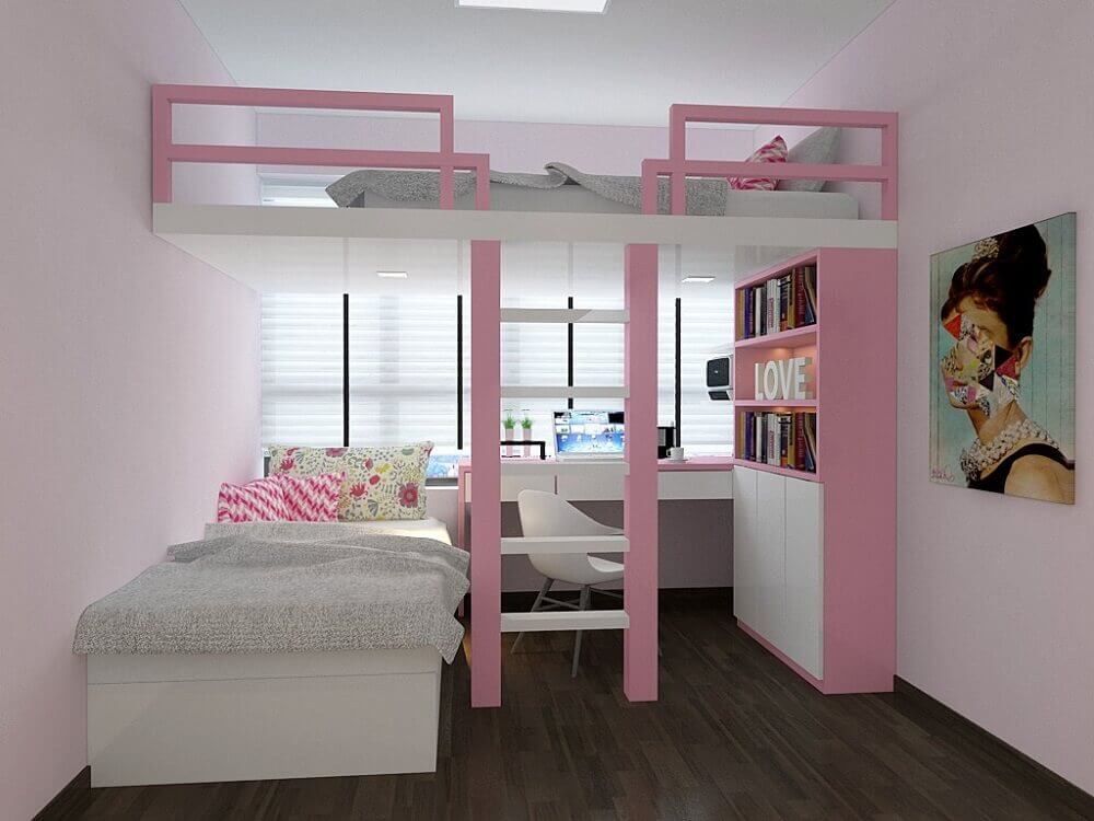 Decoração rosa em quarto de solteiro