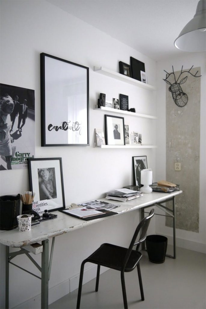 escritorio no quarto com decoracao preto e branco