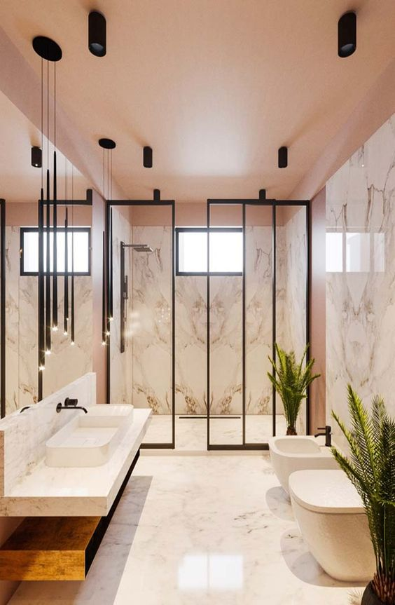 banheiro moderno com entrada em vidro