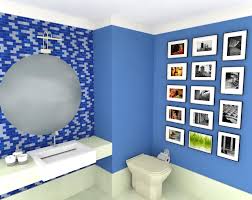 Cerâmica para banheiro azul com espelho