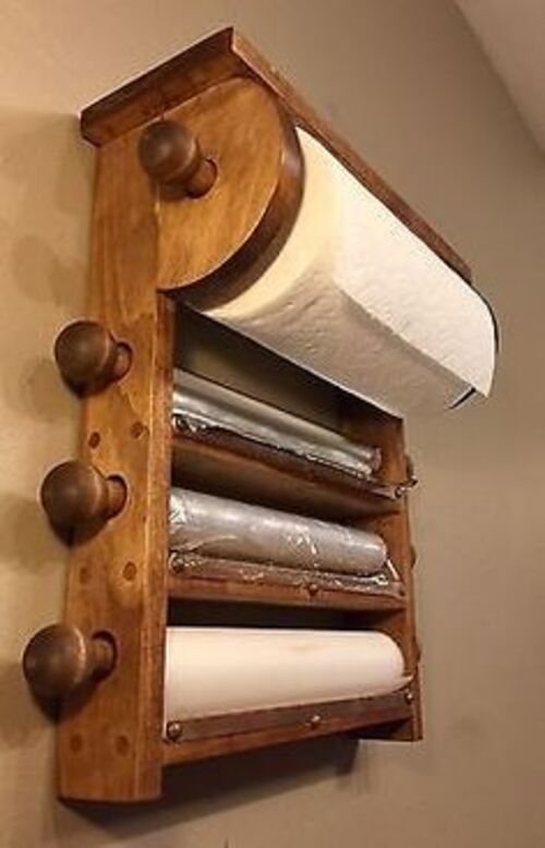 Porta papel toalha para cozinah artesanal em madeira rustica
