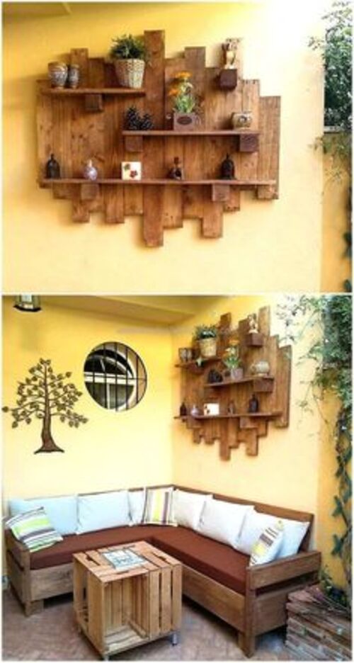 estante para parede feita com madeira reciclada rustica